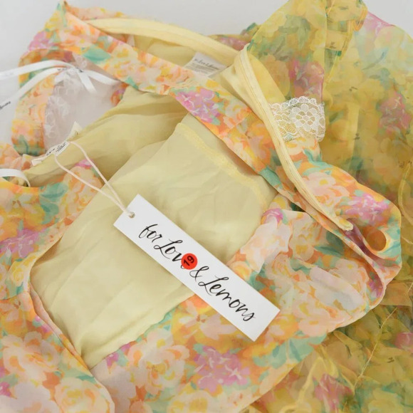 For Love & Lemons Vicki Sheer Tiered Yellow Lace Ruffle Maxi Dress M - Picture 11 of 13